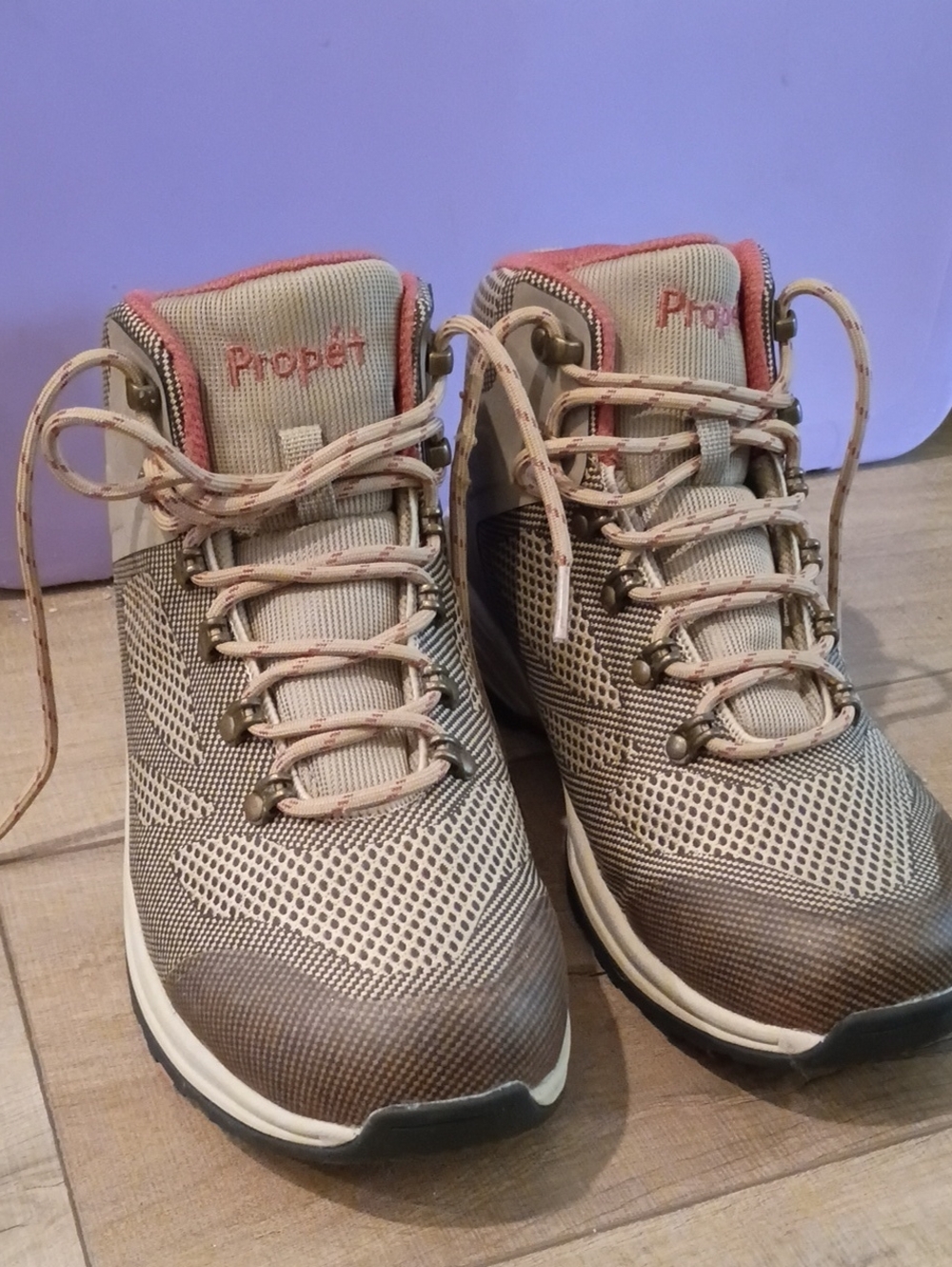 Propet Women's 'Conni' Lace-Up Hiking Boots in Beige with Coral Trim